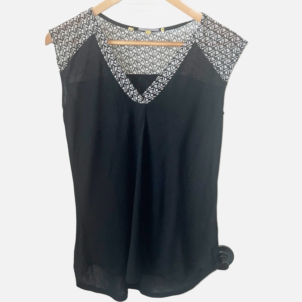 Anthropologie Yellow Button Black Blouse XS